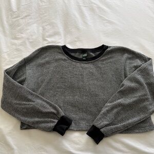 Striped Black and White Long Sleeve Crop